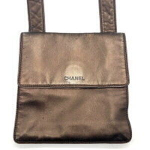 Chanel logo shoulder bag pouch sacoche crossbody metallic brown Black